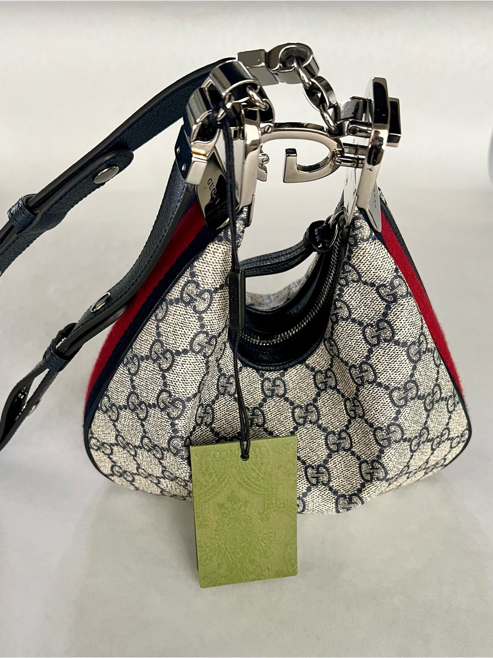 Gucci Attaché Small GG Supreme Shoulder Bag 699409 Web Strap & Leather Strap NWT - Picture 5 of 11